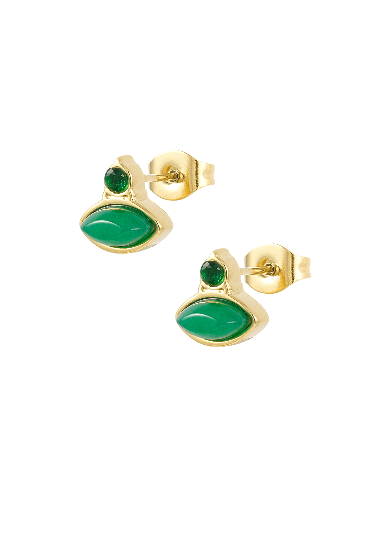 Vintage earrings rhinestone studs - emerald green