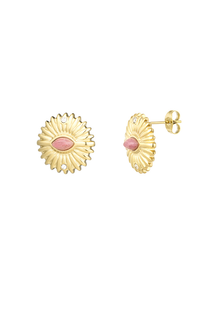 Stud earrings colorful leaf - gold/pink 
