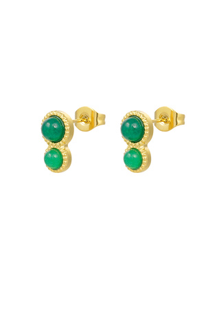 Basic double natural stone stud earrings - green gold h5 