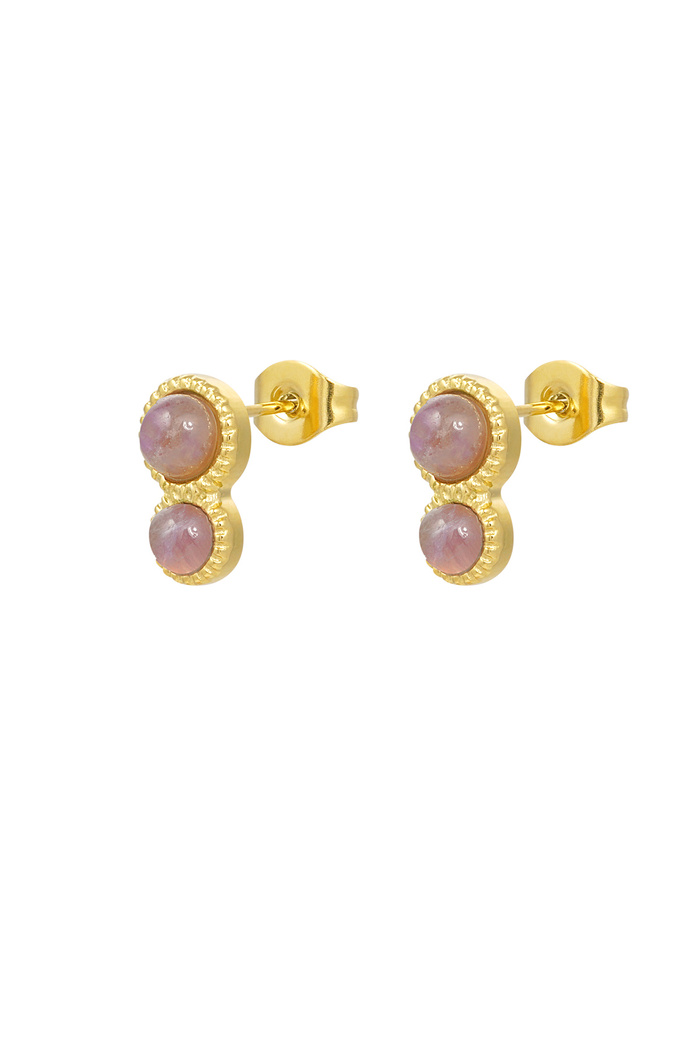 Basic double natural stone stud earrings - purple 