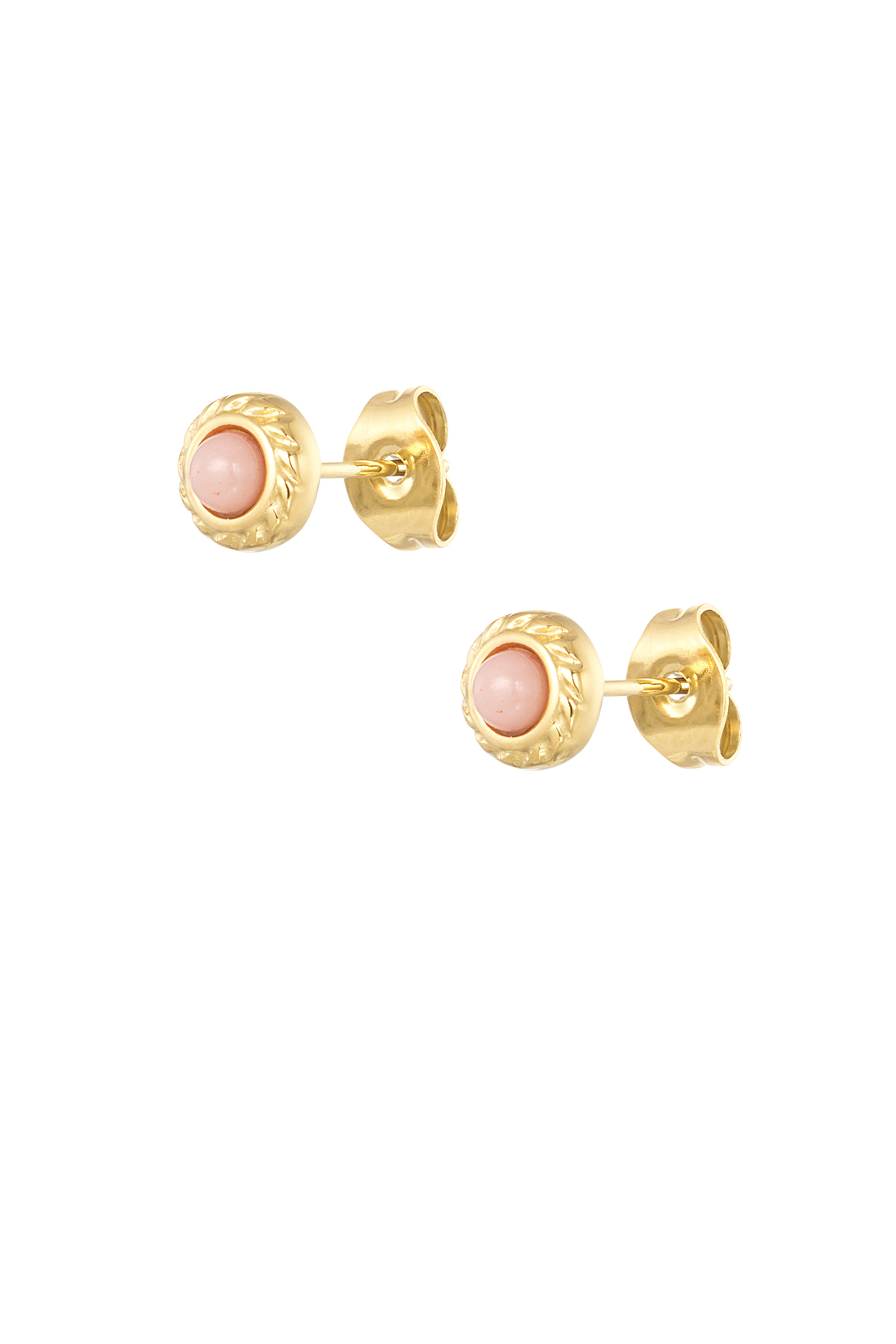 Basic natural stone stud earrings - pink gold 2