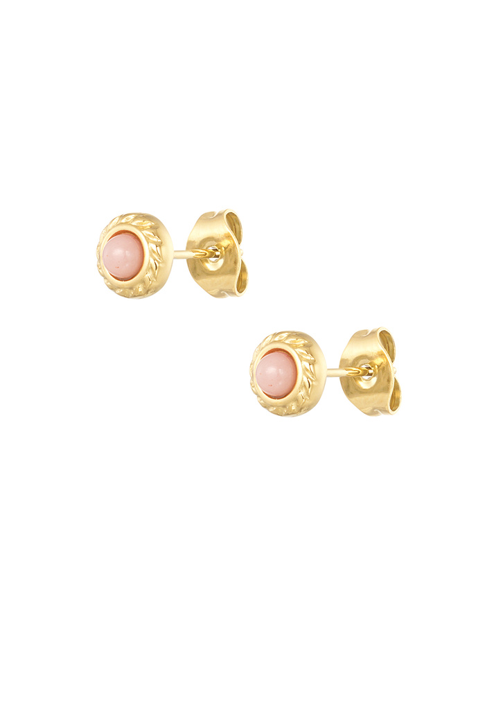 Basic natural stone stud earrings - pink gold 