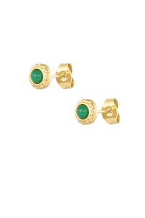 Basic natural stone stud earrings - green gold h5 