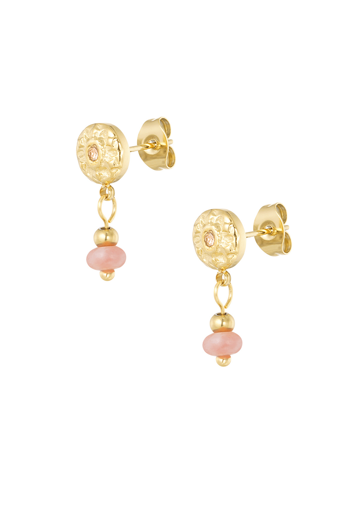 Classic natural stone earrings - pink Gold color 2