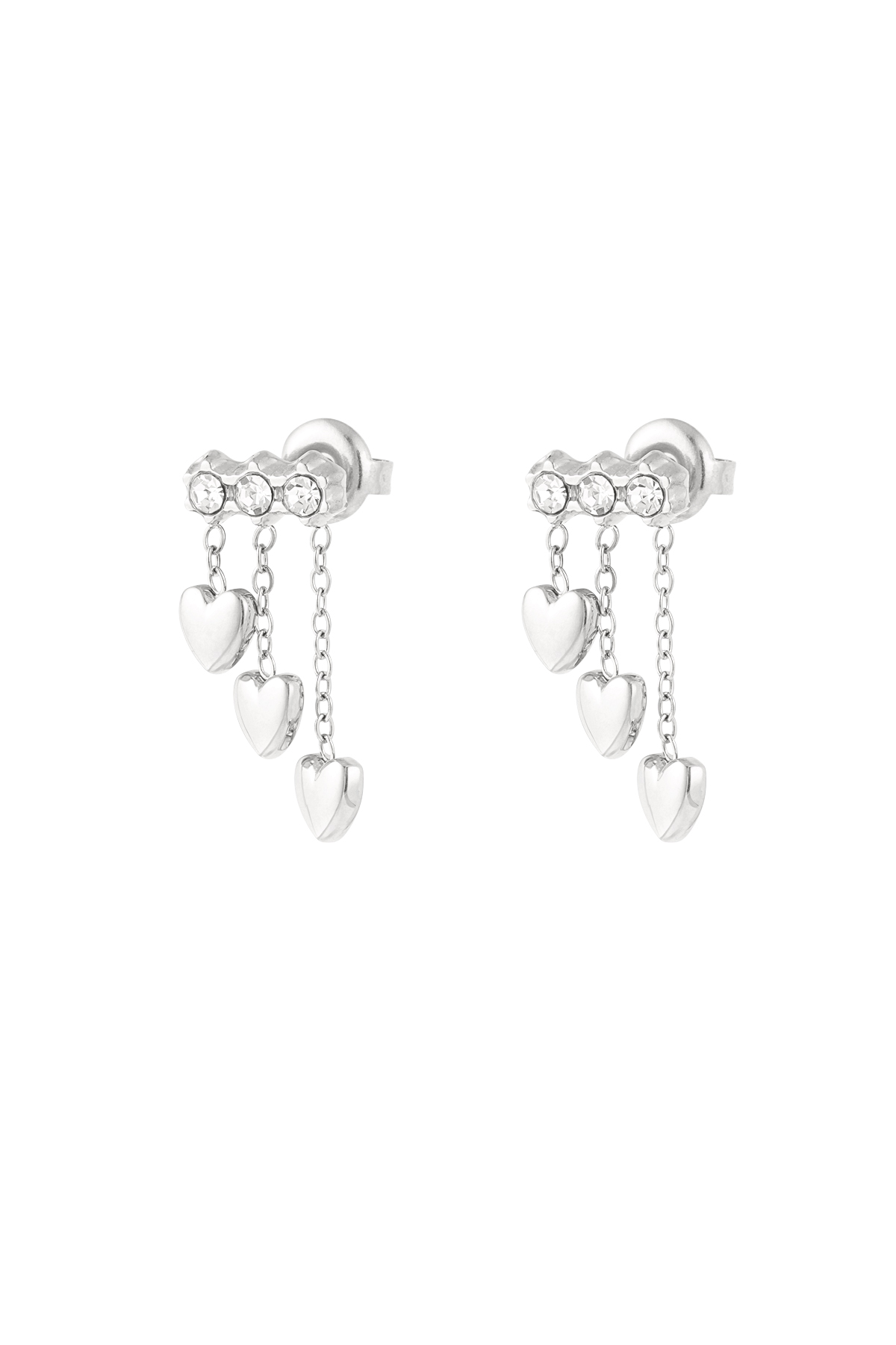 Earrings with heart chain - silver h5 