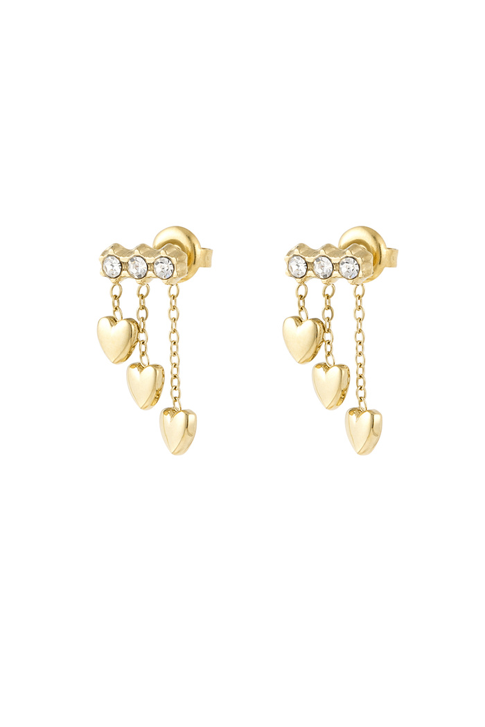 Earrings with heart chain - gold  