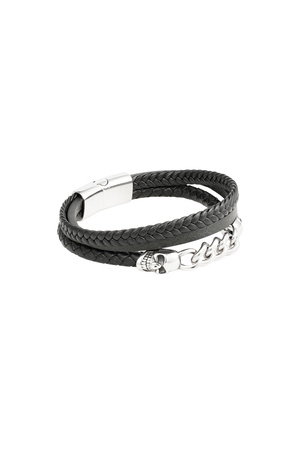 Men's bracelet braided with links - silver/black h5 