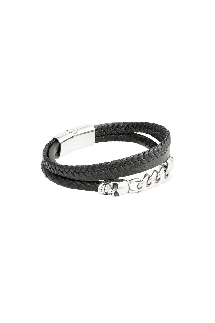 Men's bracelet braided with links - silver/black 