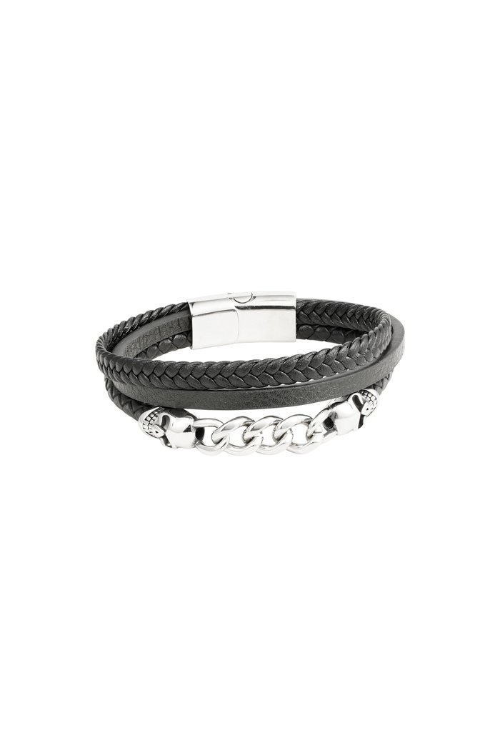 Heren armband gevlochten met schakels - zilver/zwart Afbeelding5