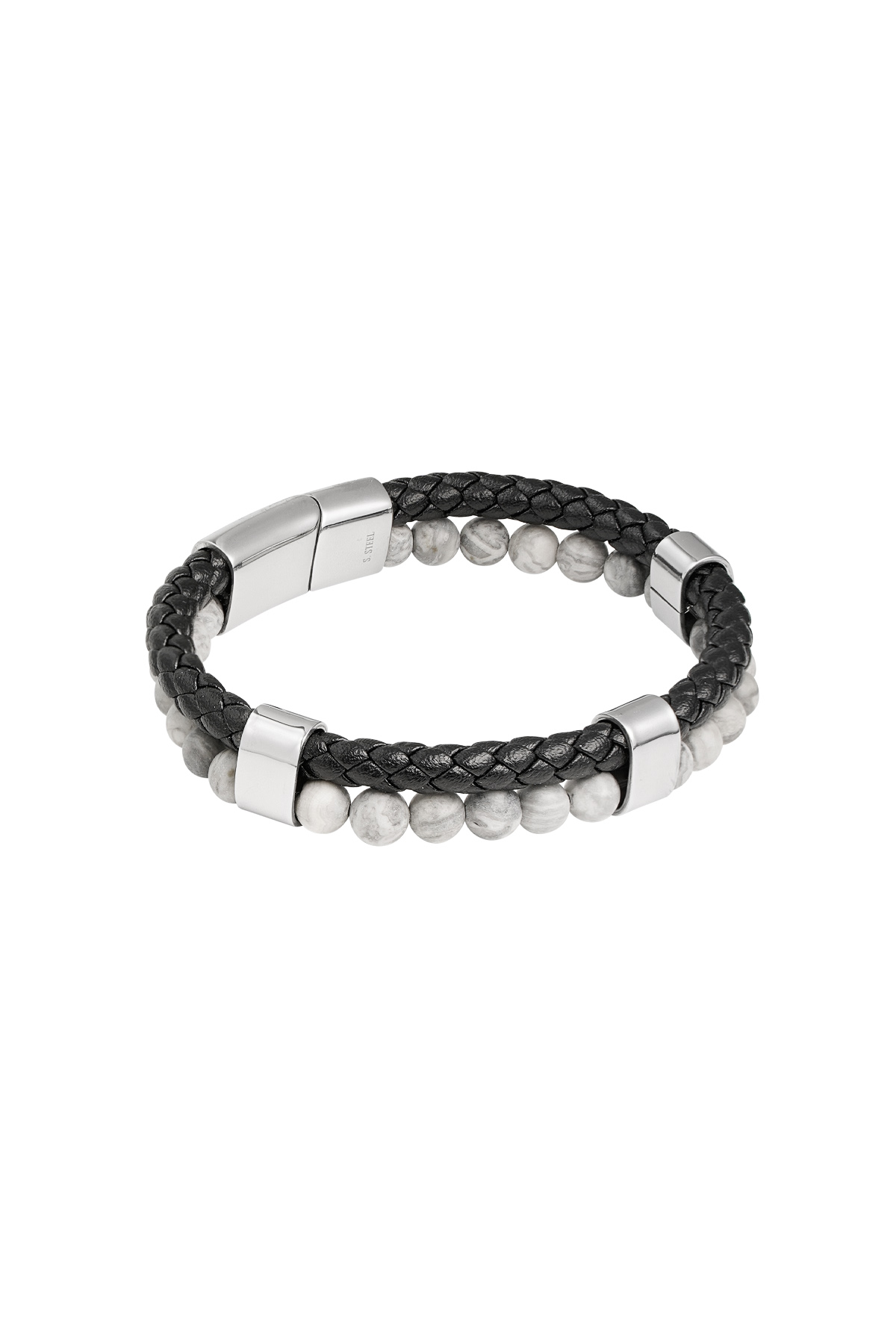 Men's bracelet double braid and beads - gray 2