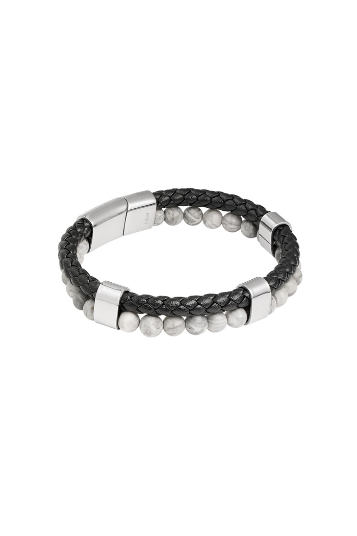 Men's bracelet double braid and beads - gray 
