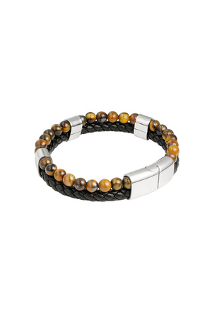 Men's bracelet double braid and beads - brown h5 Picture7