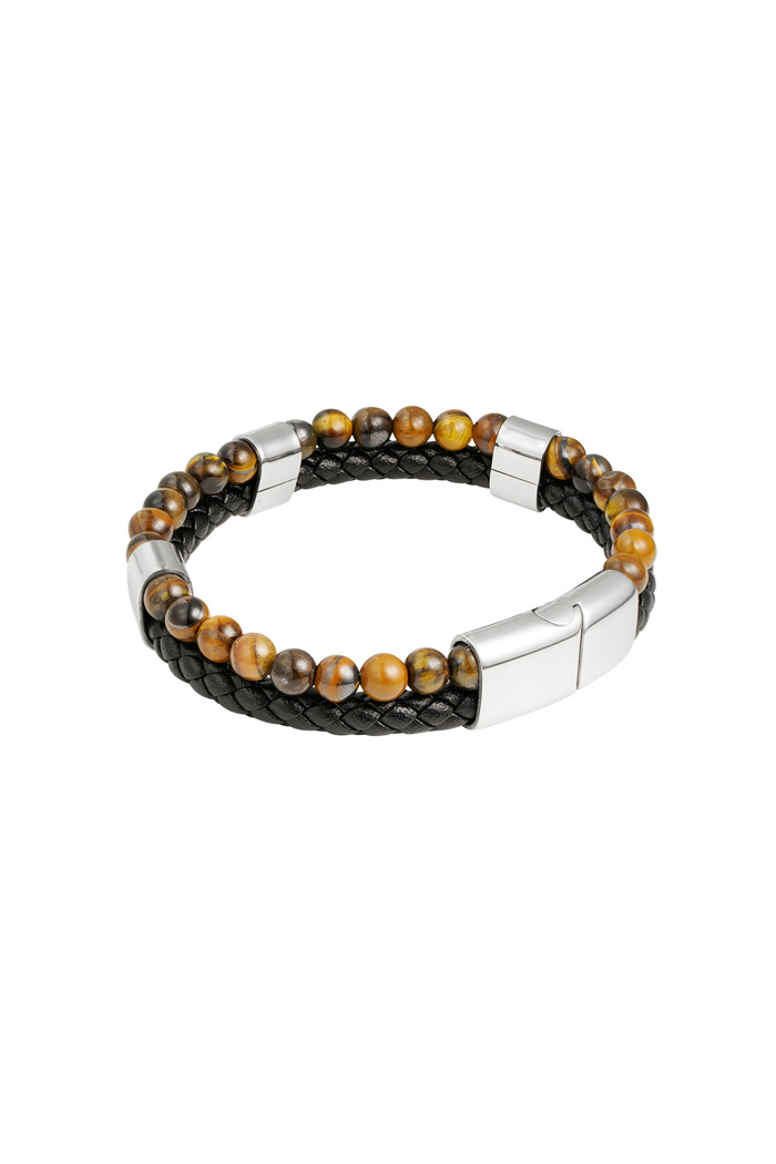 Men's bracelet double braid and beads - brown Picture7