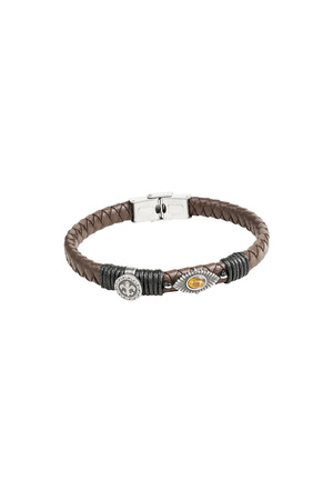 Men's bracelet braided with stones - silver/brown h5 