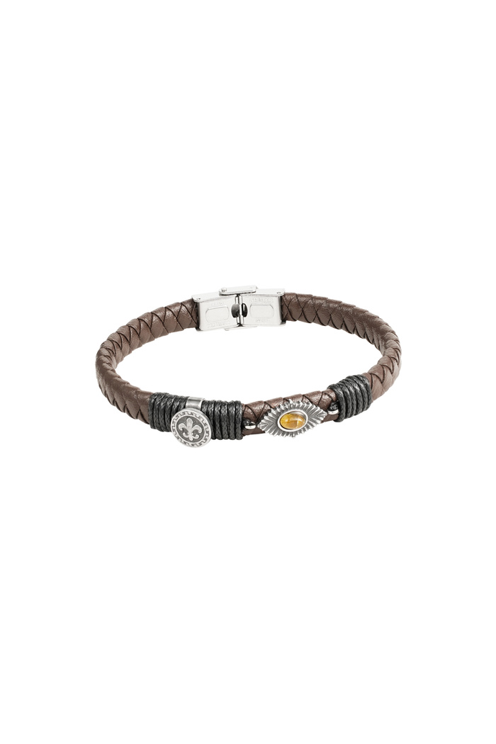 Men's bracelet braided with stones - silver/brown 