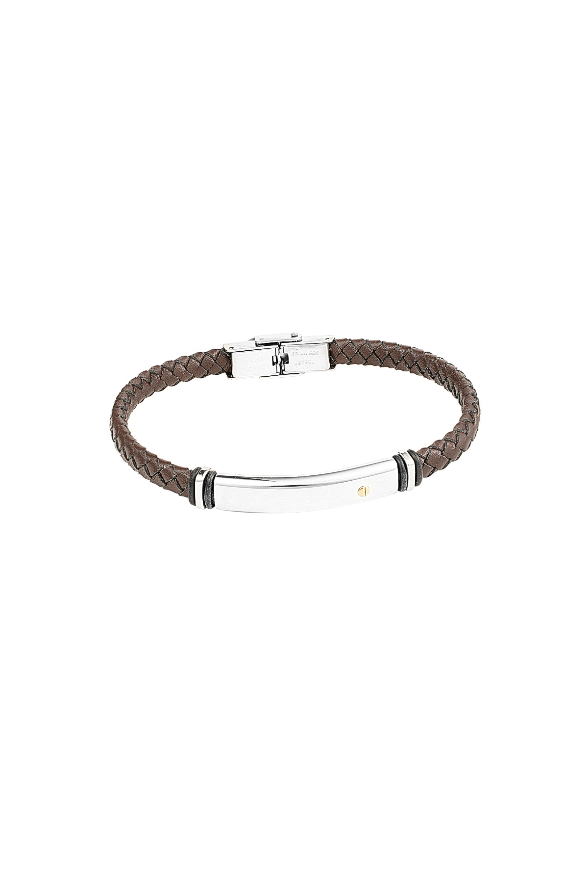 Men's bracelet braided - silver/brown h5 