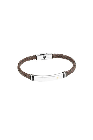 Heren armband gevlochten - zilver/bruin h5 
