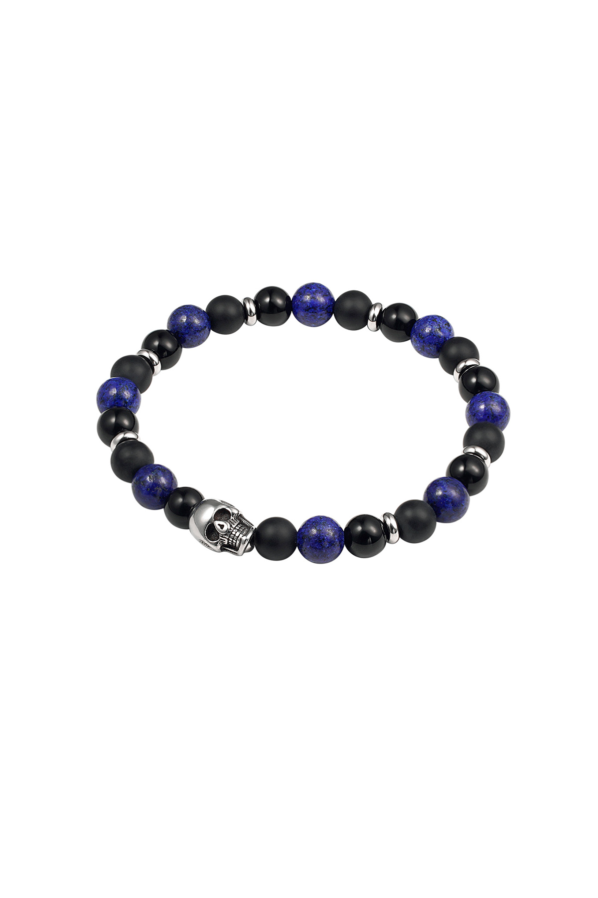 Herrenarmband mit Perlen und Totenkopfdetails – blau