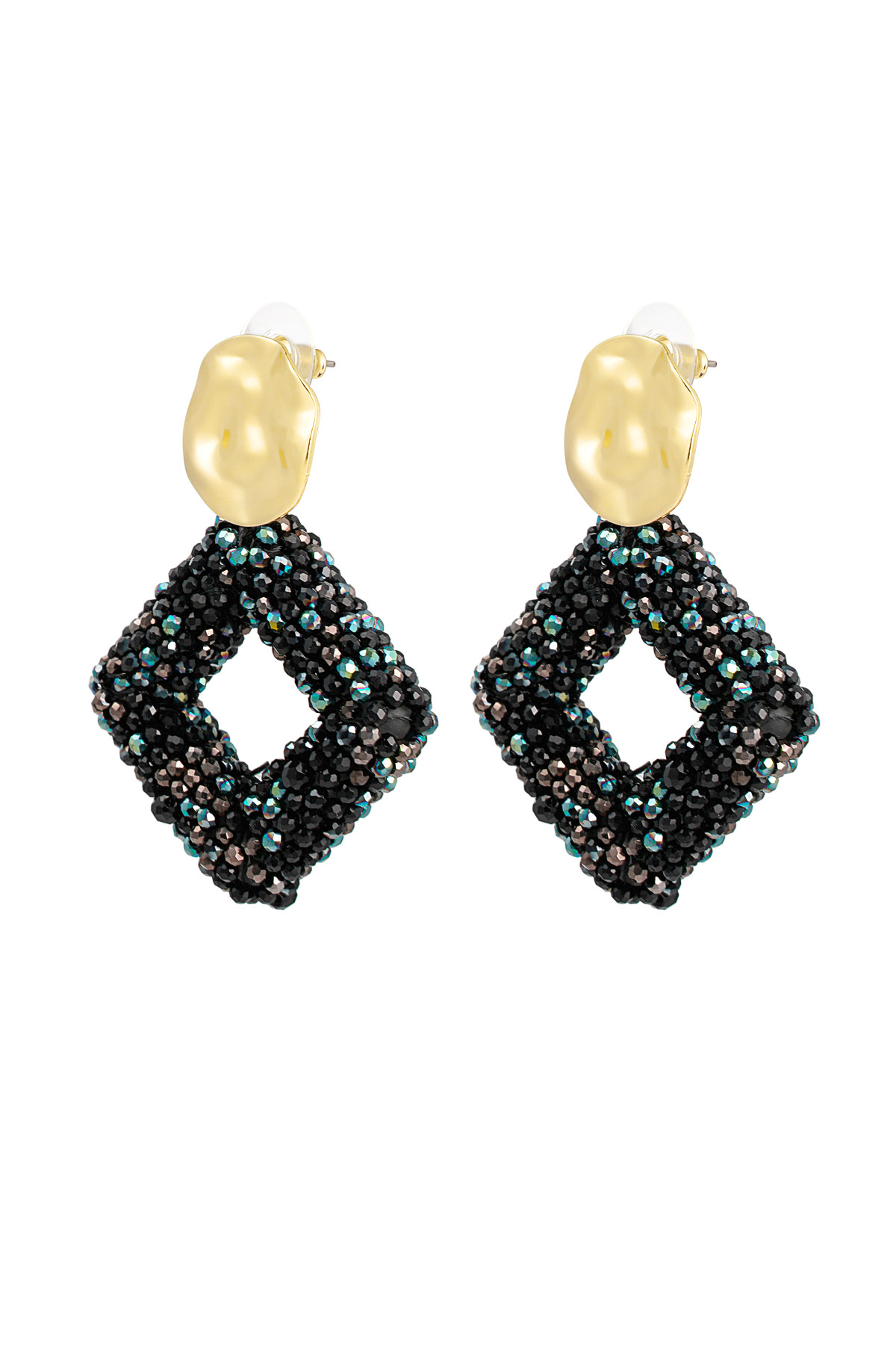 Earring glass beads diamond - black gold