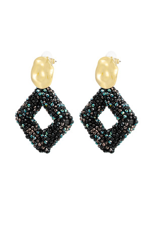 Earring glass beads diamond - black gold h5 