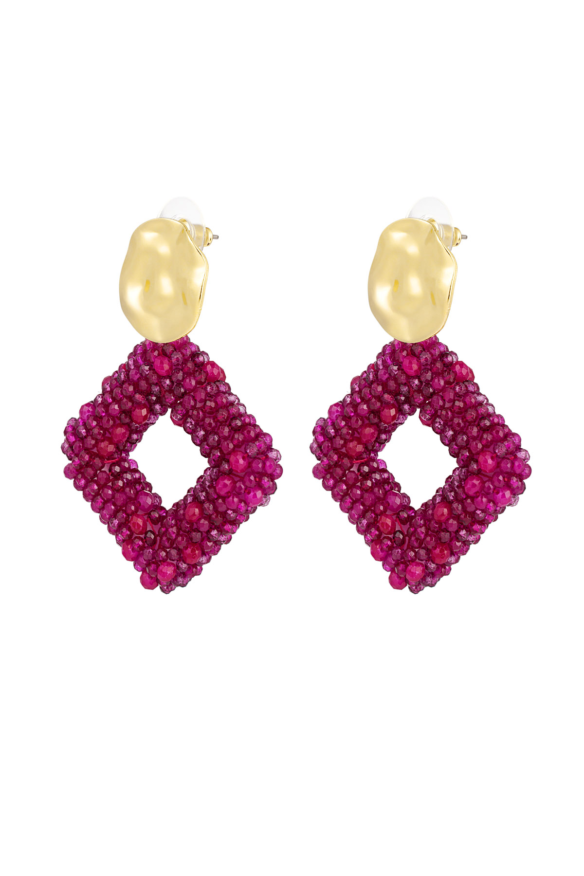 Boucle d'oreille perles de verre diamant - fuchsia