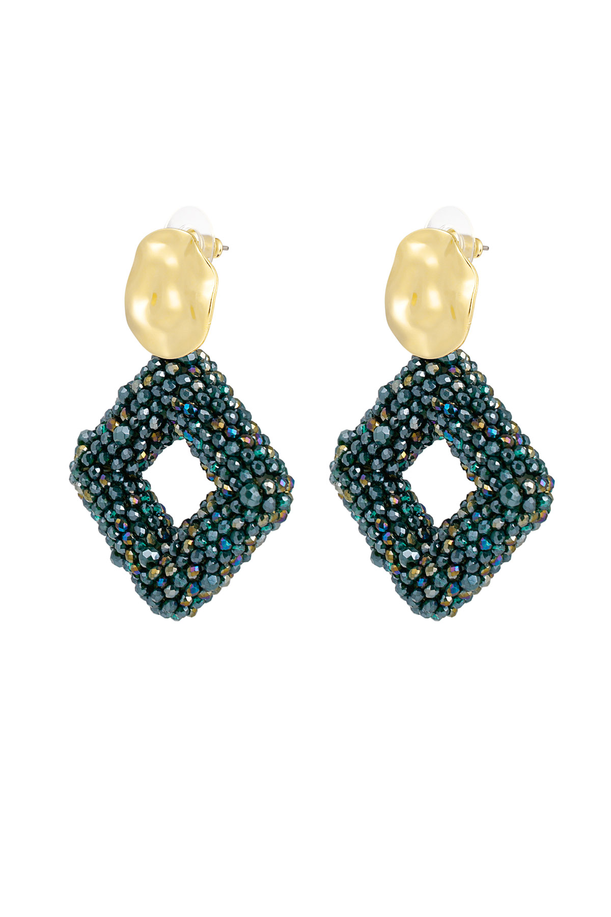 Earring glass beads diamond - dark green