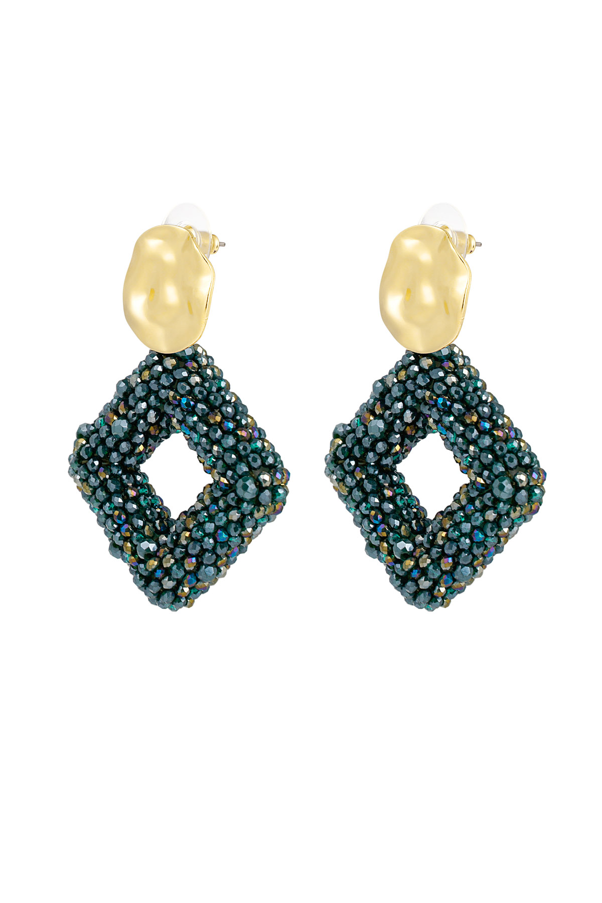 Earring glass beads diamond - dark green 2