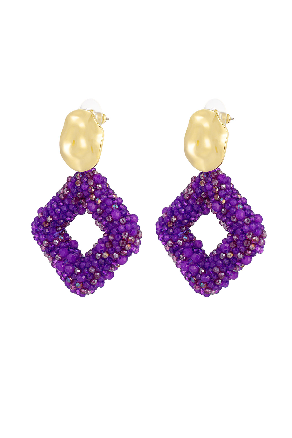 Earring glass beads diamond - purple