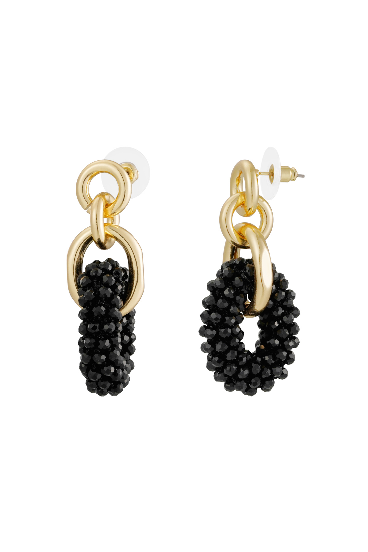 Doppelter Ohrring mit Perlen – Schwarzgold