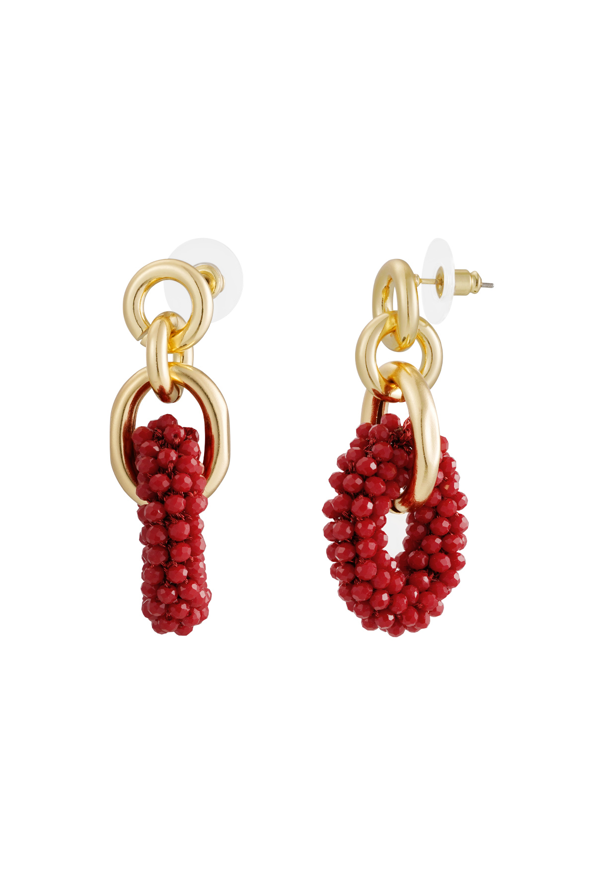 Double earring with beads - red