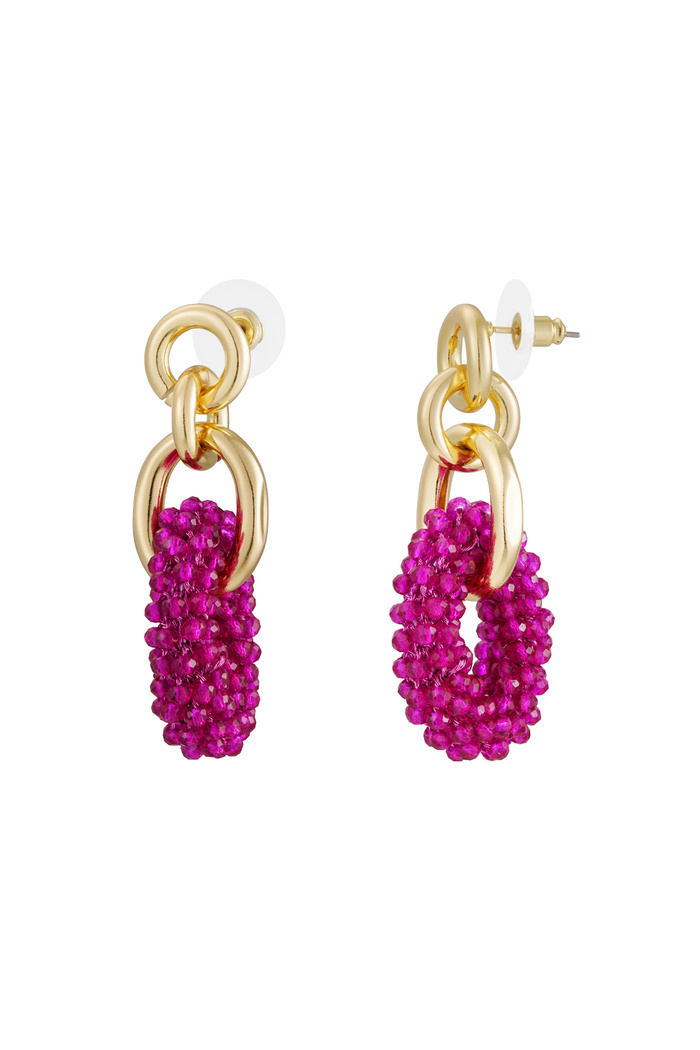 Double earring with beads - fuchsia 