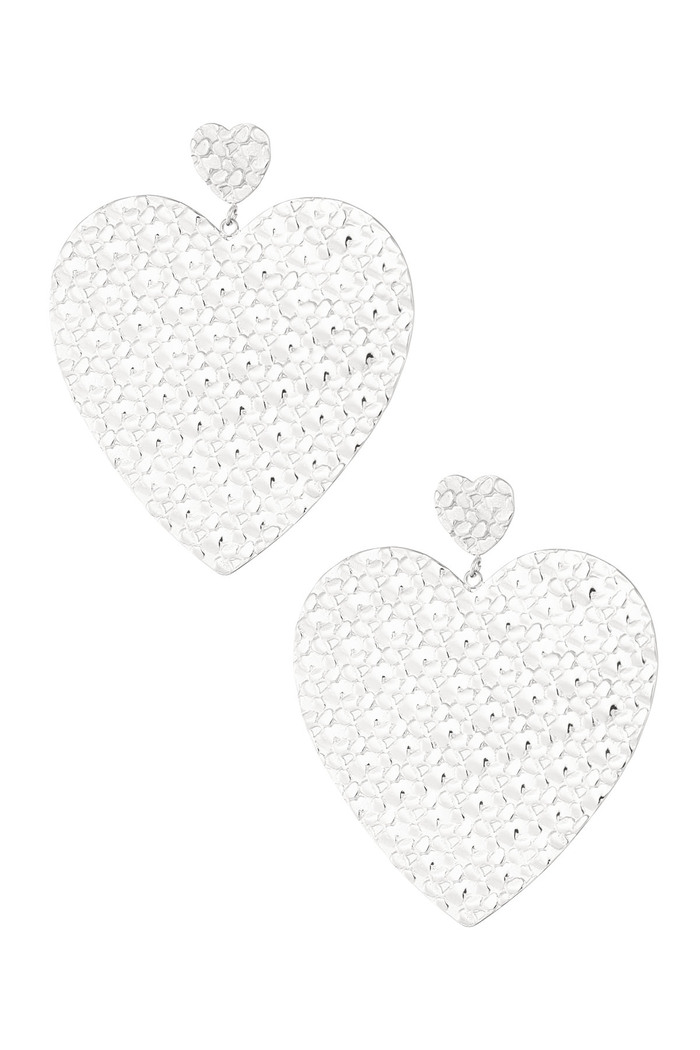 Small heart earring with large heart pendant - silver 