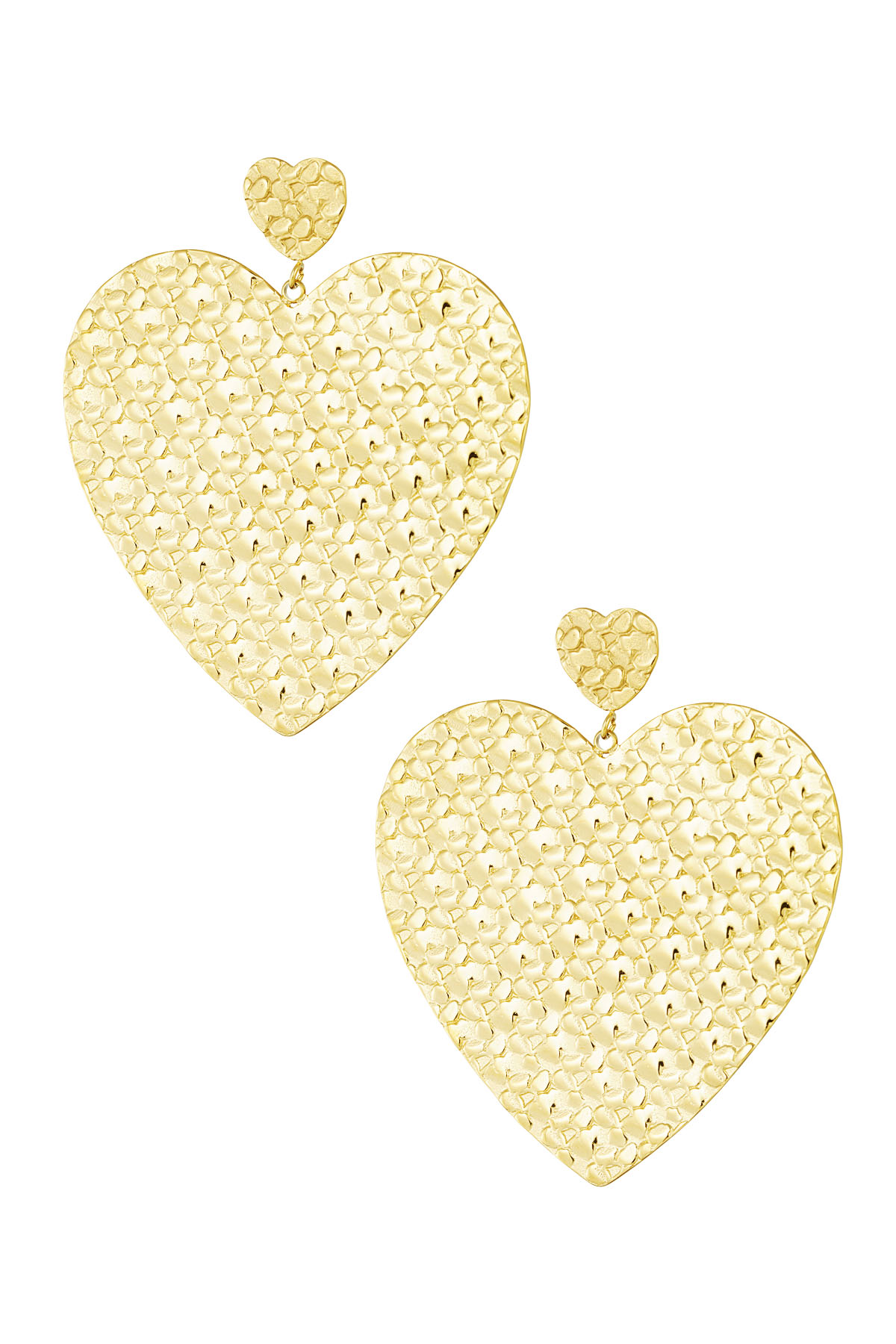 Small heart earring with large heart pendant - gold