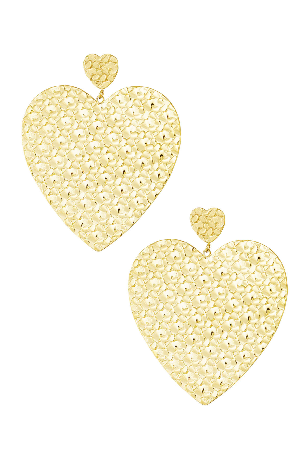 Small heart earring with large heart pendant - Gold color