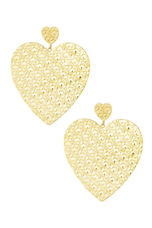 Oorbel met kleine hartje met grote hartjes hanger - goud  h5 