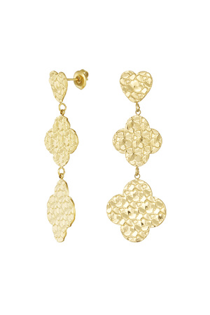 Earrings relief clover and hearts - gold h5 
