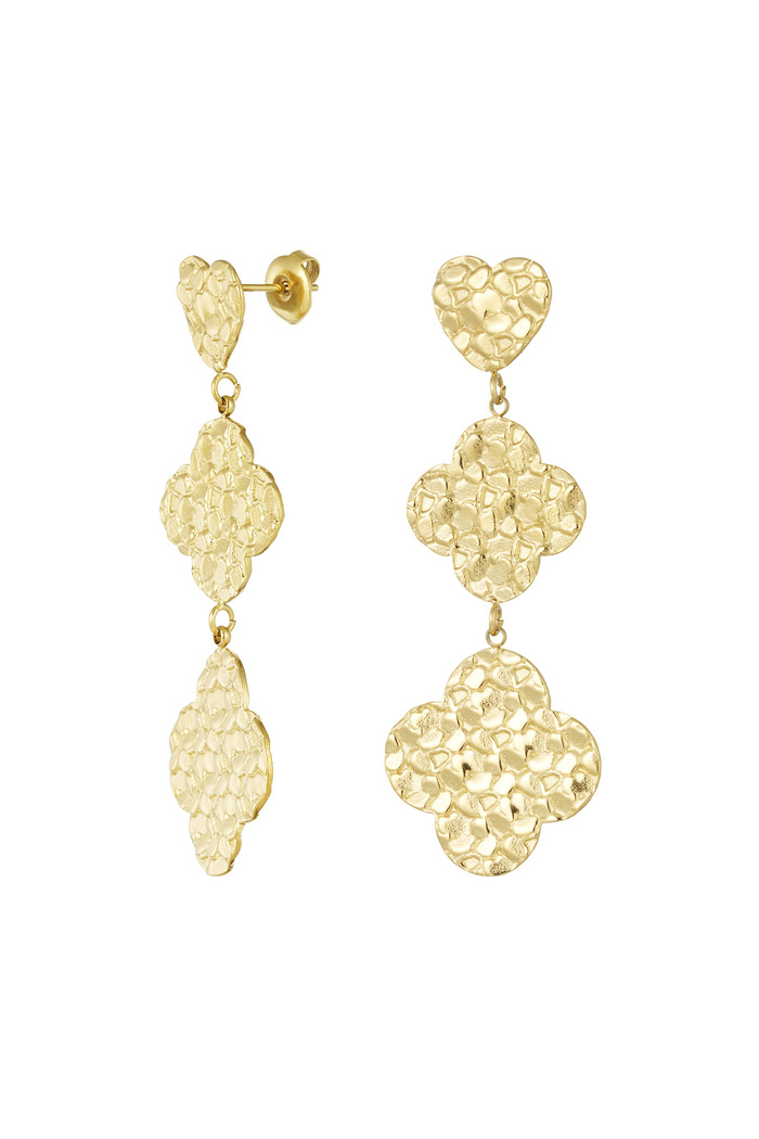 Earrings relief clover and hearts - gold 