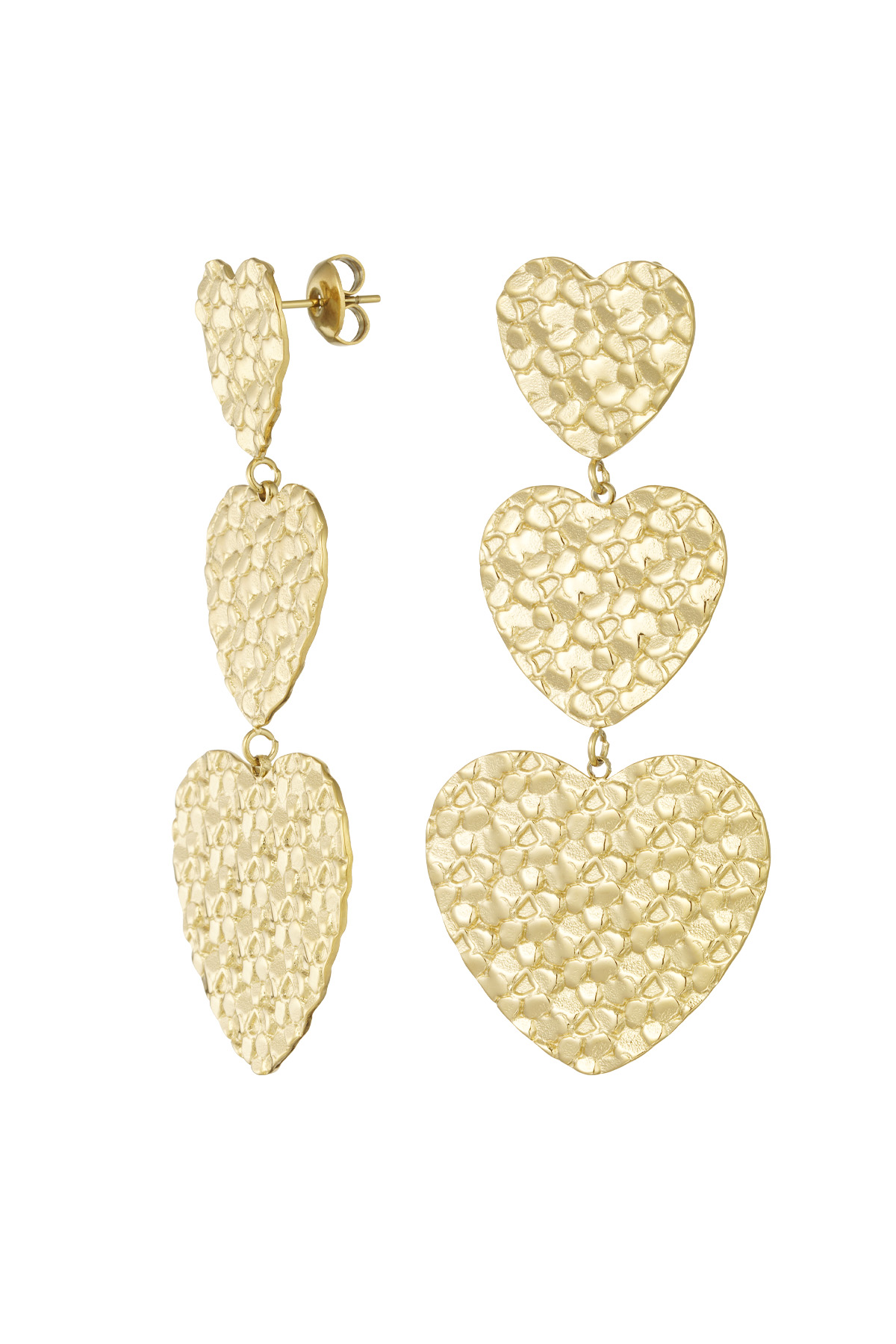 Dreifacher Herz-Ohrring – Gold