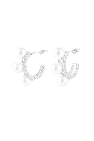 Earrings triple statement pearl - silver h5 