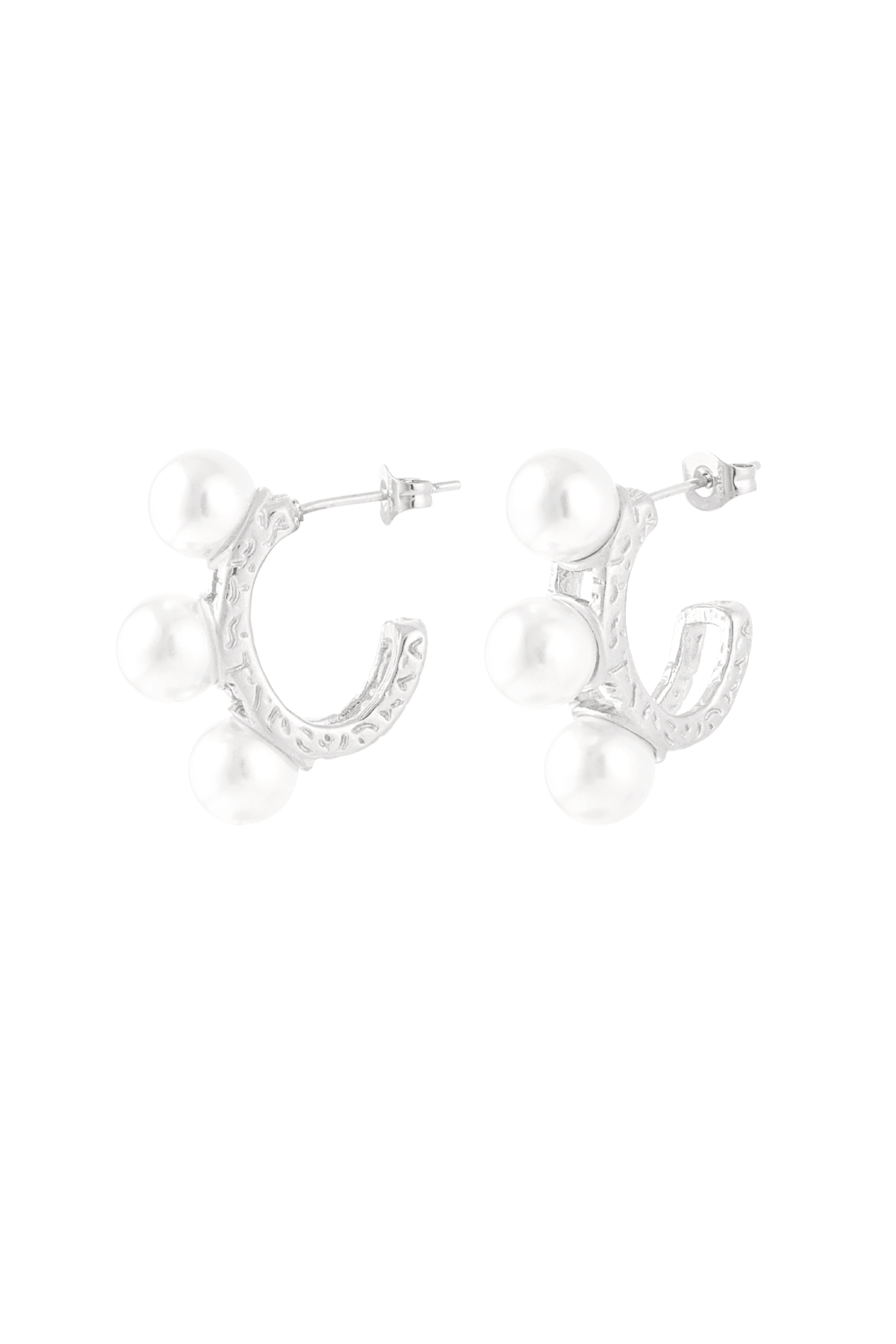 Ohrringe mit dreifacher Statement-Perle – Silber 