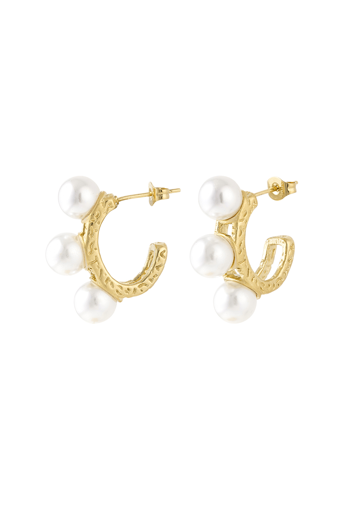 Earrings triple statement pearl - Gold color 2