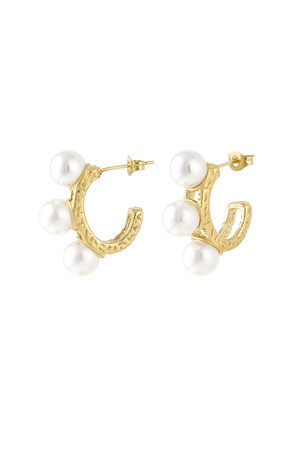 Earrings triple statement pearl - gold h5 