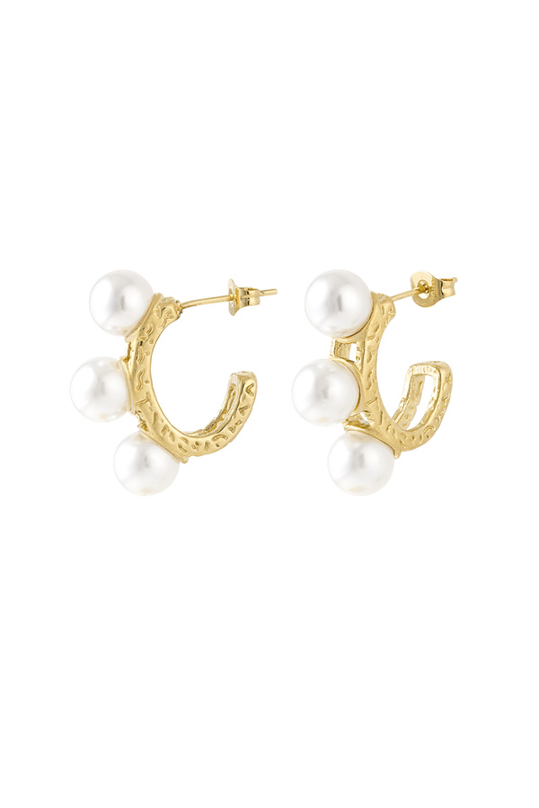 Ohrringe mit dreifacher Statement-Perle – Gold