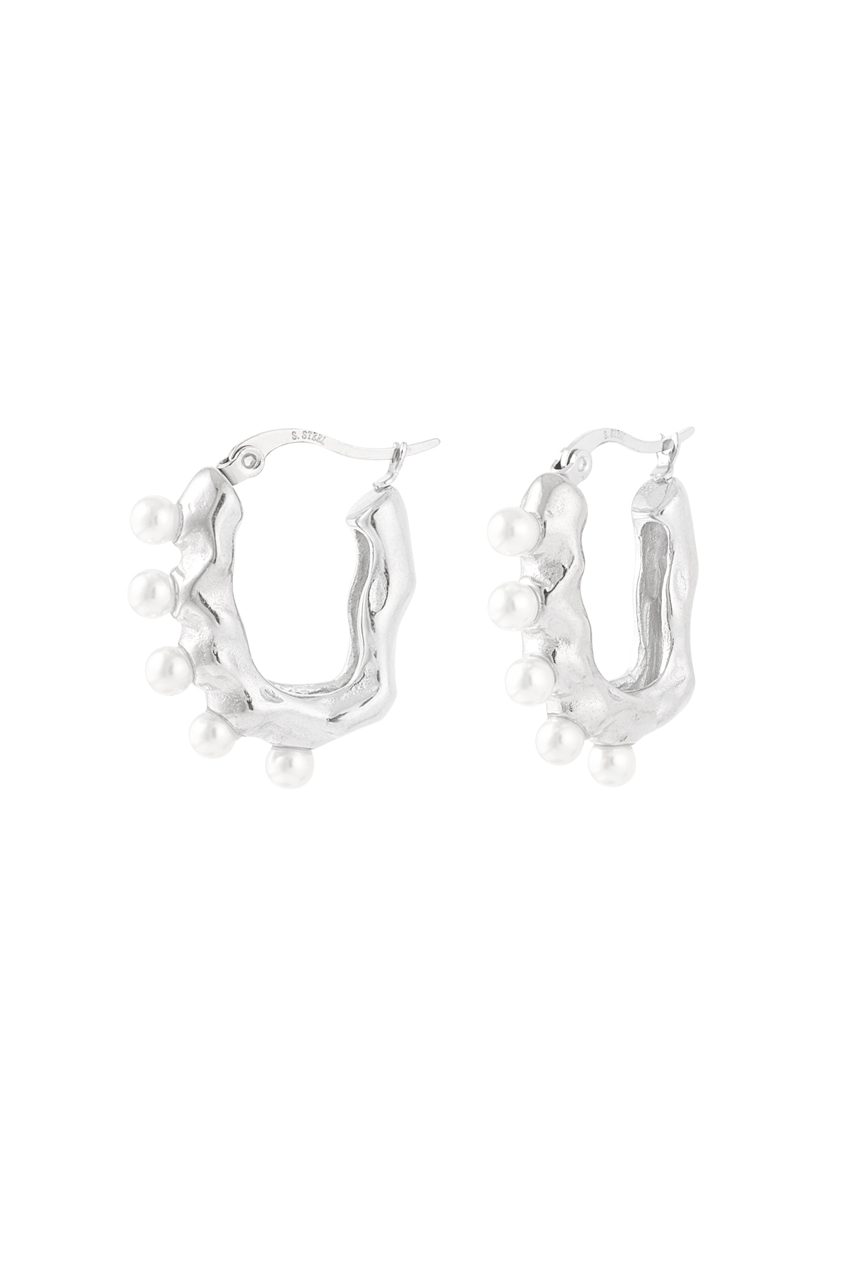 Asymmetrical pearl earring - Silver Color color