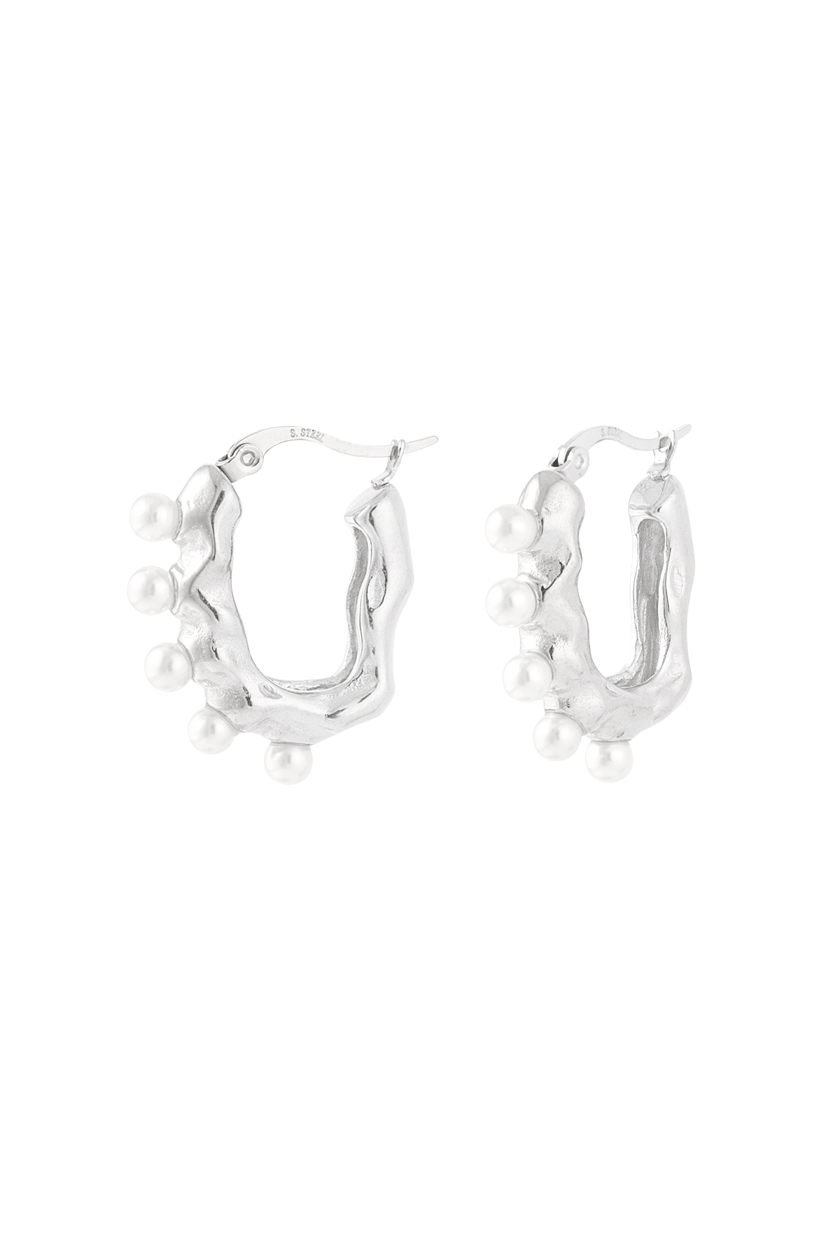 Asymmetrical pearl earring - silver 