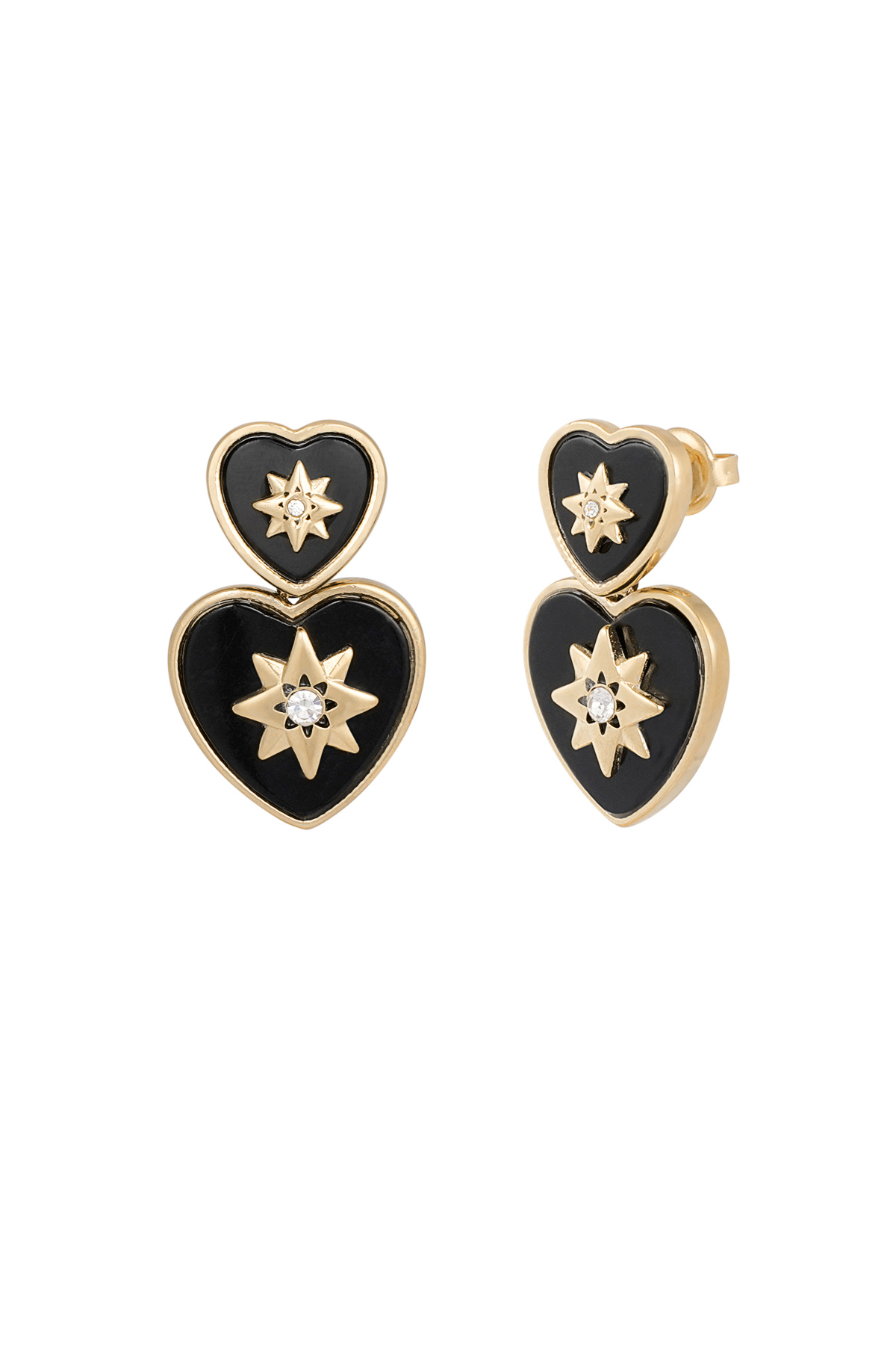 Heart earrings with compass - black Gold color 2