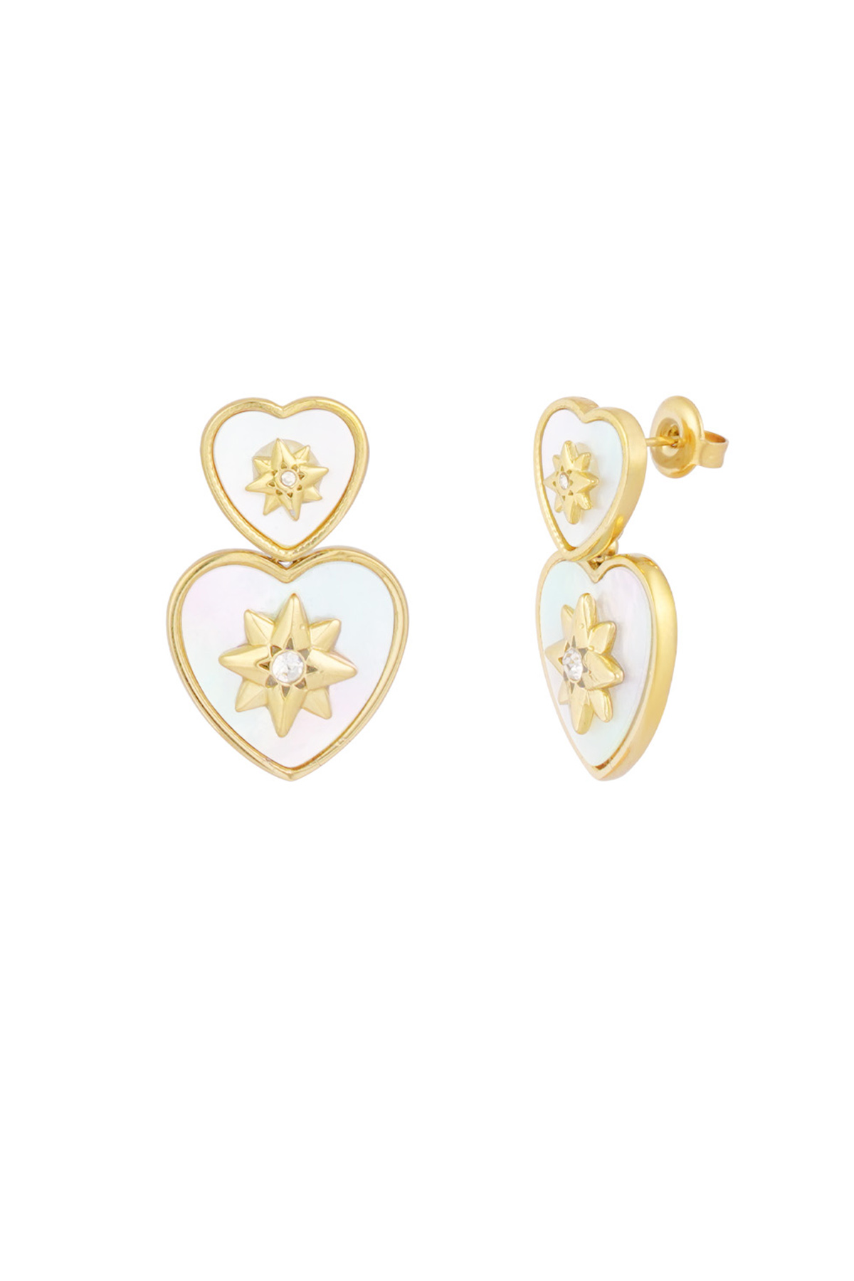 Heart earrings with star - white gold