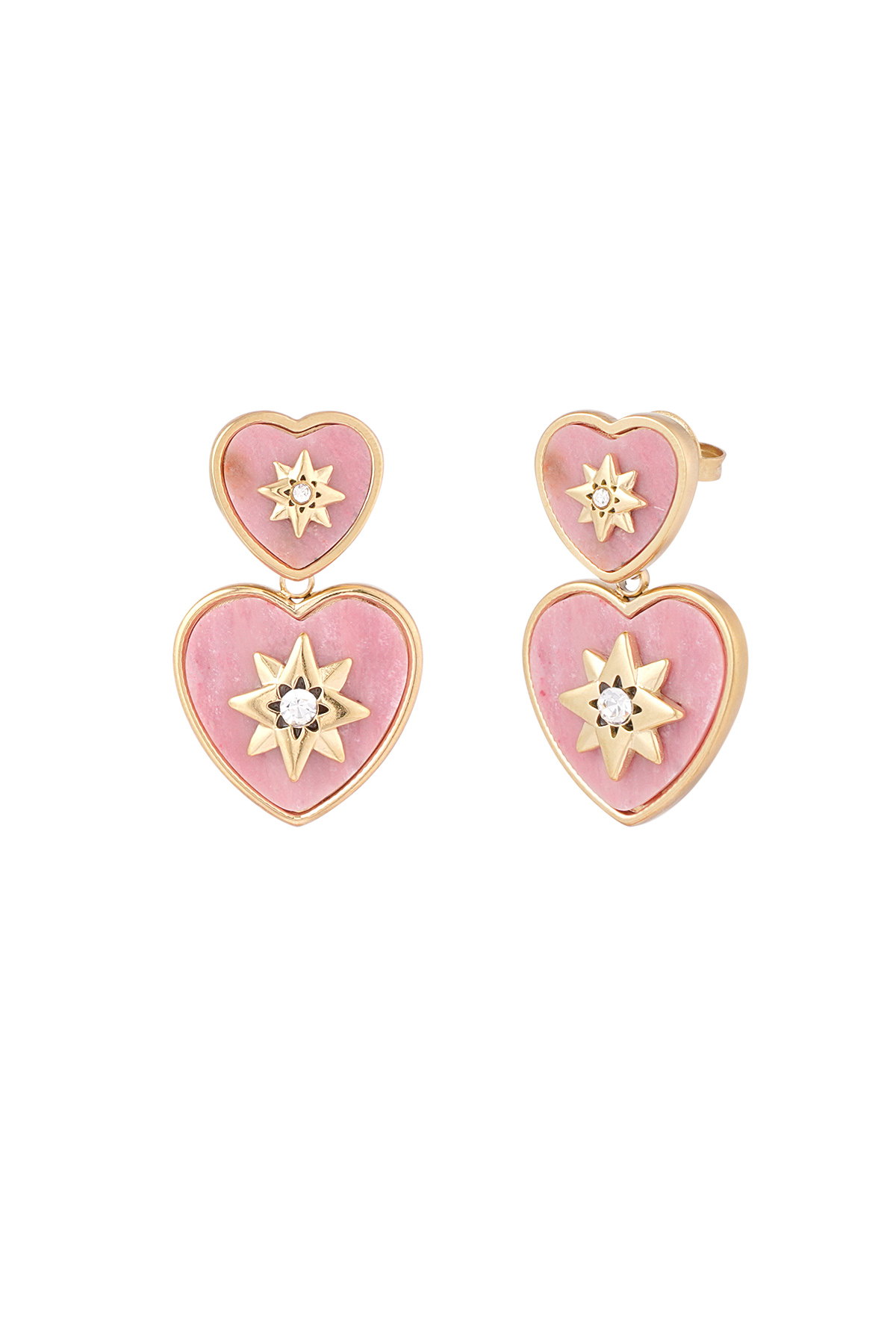 Boucles d'oreilles coeur avec boussole - or rose