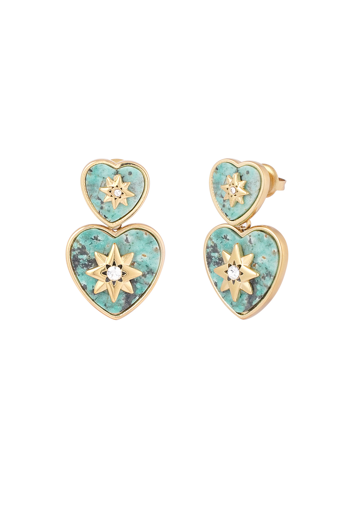 Heart earrings with compass - green