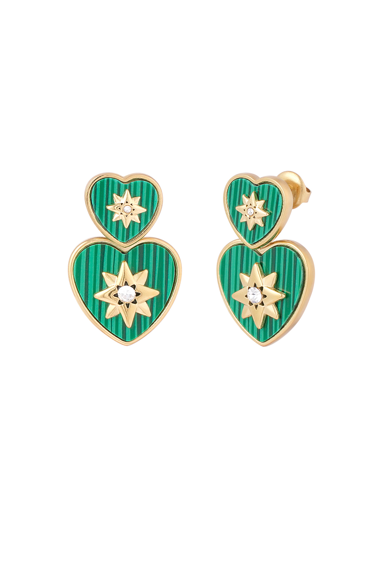 Heart earrings with compass - green gold h5 